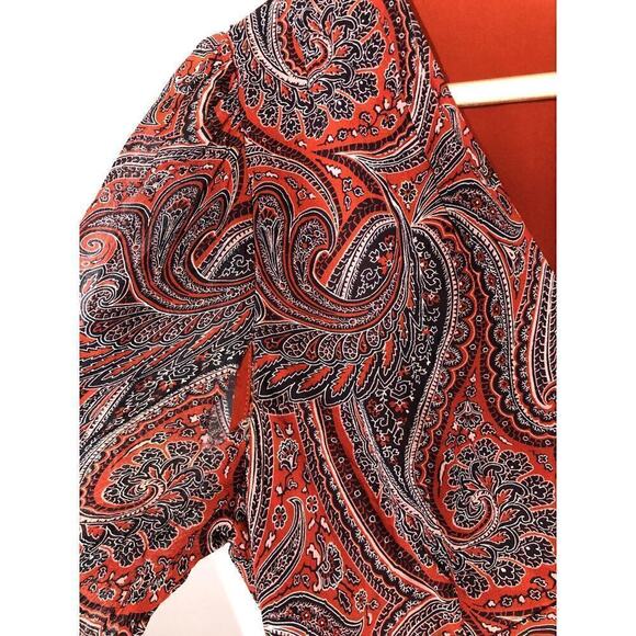 Thurley Golders Dress Paisley Boho Long Balloon Sleeve V-Neck A-Line Midi Red 4 - Picture 8 of 13
